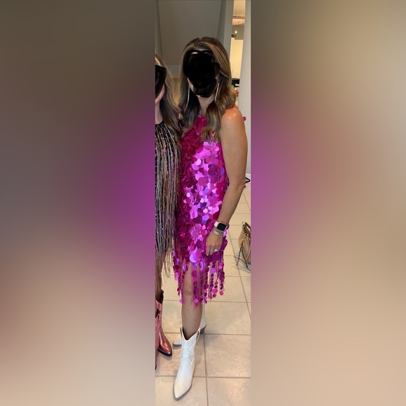 Nasty Gal size 8 womens pink disco dress. Altered a little so more like a size 6 - Picture 2 of 2